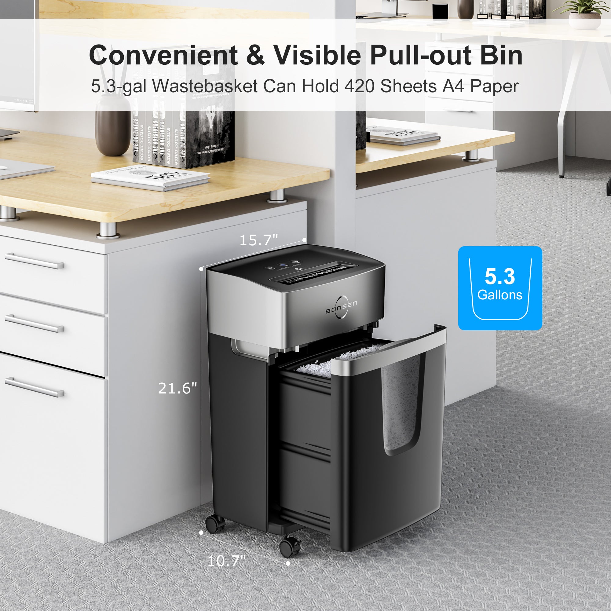 5.3 Gallons Pull-ou and Visible Wastebasket