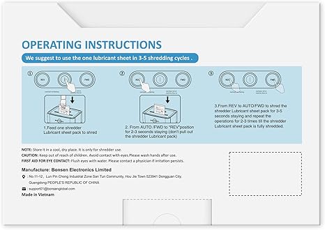Bonsen Paper shredder sharpening & Lubricant Sheets,50-Pack  Bonsen Shop