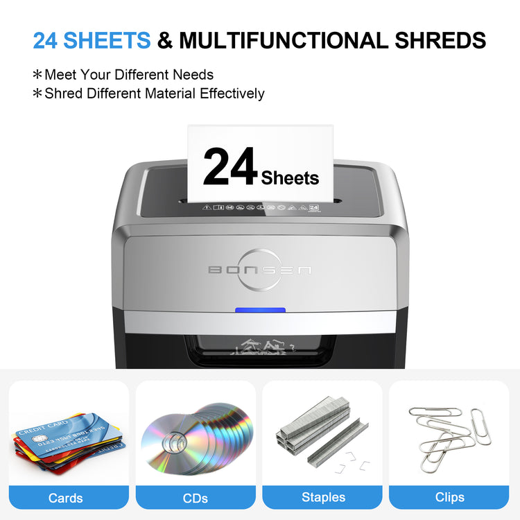 BONSEN 24 Sheet Cross Cut Paper Shredder Heavy Duty 40 Mins