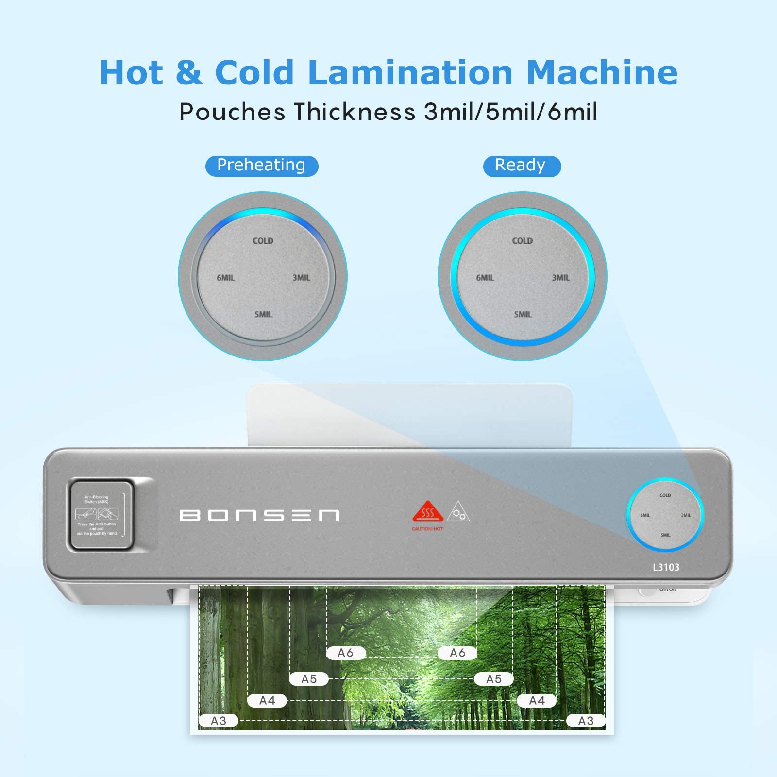 Laminator Machine, A3 Hot & Cold Laminator with Starter Kit Bonsen L3103
