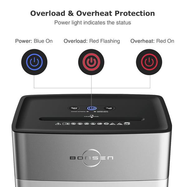 Bonsen shredder indicator light error codes flashing power overheat overload